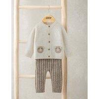 Mamas & Papas Pure Cotton Knitted Cardigan & Leggings Set (0-12 Mths) Brown