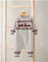 Pure Cotton Christmas Train Knitted Romper (0-18 Mths)