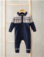 Pure Cotton Knitted Fair Isle Romper (0-18 Mths)
