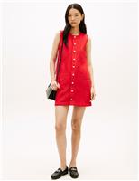 Tommy Hilfiger Denim Button Through Mini Shift Dress Red