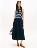 Pure Cotton Striped Midi Skater Dress