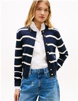 Tommy Hilfiger Pure Cotton Striped Crew Neck Cardigan Navy Mix
