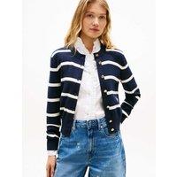 Tommy Hilfiger Pure Cotton Striped Crew Neck Cardigan Navy Mix