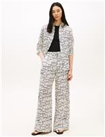 Tommy Hilfiger Pure Linen Elasticated Waist Wide Leg Trousers Grey Mix