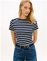 Pure Cotton Striped Button Detail T-Shirt