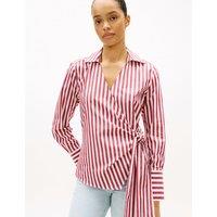 Tommy Hilfiger Pure Cotton Striped Knot Front Blouse Red Mix