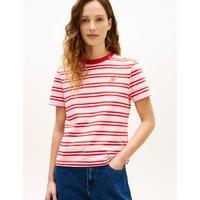 Tommy Hilfiger Cotton Rich Striped Crew Neck T-Shirt Red Mix