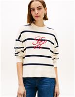 Tommy Hilfiger Premium Knit Striped Crew Neck Jumper Cream Mix