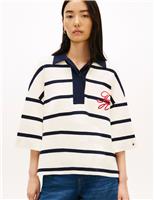 Tommy Hilfiger Premium Knit Pure Cotton Oversized Polo Jumper Navy Mix