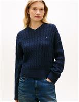 Pure Cotton Cable Knit V-Neck Jumper