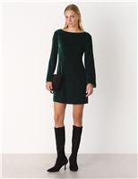 Velvet Flare Sleeve Mini Shift Dress