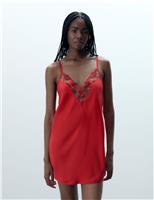 Lavanya Embroidered Trim Satin Chemise