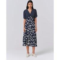 Ghost Printed V-Neck Midi Tea Dress Navy Mix