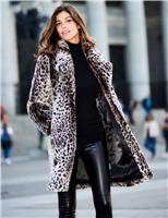 Faux Fur Cheetah Print Longline Coat