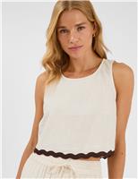 Pure Cotton Round Neck Ric Rac Crop Top