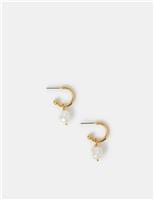14ct Gold Plated Pearl Hoop Drop Earrings
