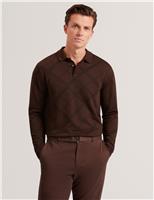 Pure Cotton Checked Long Sleeve Polo Shirt