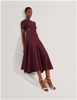 Ted Baker Pure Cotton Jersey Midi Skater Dress Dark Red