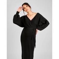 JoJo Maman Bb Maternity Knitted V-Neck Midi Jumper Dress Black