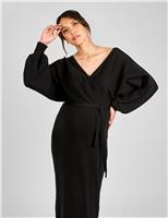 Maternity Knitted V-Neck Midi Jumper Dress