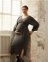 Maternity Knitted V-Neck Midi Jumper Dress
