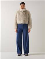 Faux Fur Funnel Neck Cropped Jacket