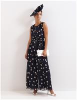 Chiffon Polka Dot Belted Wide Leg Jumpsuit