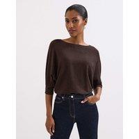Phase Eight Slash Neck Batwing Sleeve Knitted Top Brown