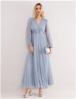 Textured V-Neck Midi Waisted Dress