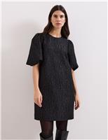 Jacquard Puff Sleeve Mini Shift Dress