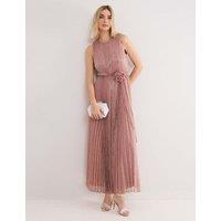 Phase Eight Plisse Metallic Midi Waisted Dress Light Pink