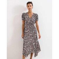 Phase Eight Printed V-Neck Midaxi Waisted Dress Brown Mix