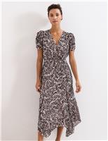 Phase Eight Printed V-Neck Midaxi Waisted Dress Brown Mix