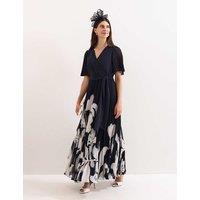 Phase Eight Floral Pleated V-Neck Maxi Wrap Dress Navy Mix