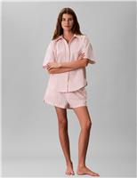 Calvin Klein Pure Cotton Striped Pyjama Shirt Red Mix