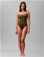 Calvin Klein Shine Square Neck Swimsuit Dark Khaki
