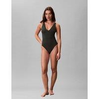 Calvin Klein Icon Stripe Cut Out V-Neck Swimsuit Black