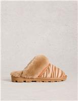 Suede Zebra Print Mule Slippers