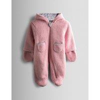 JoJo Maman Bb Borg Floral Mouse Hooded Pramsuit (0-12 Mths) Pink