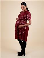 Maternity Sequin Knee Length Waisted Dress