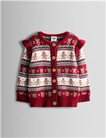 Reindeer Fair Isle Frill Knitted Cardigan (6 Mths-7 Yrs)
