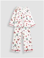 Pure Cotton Christmas Scallop Collar Pyjamas (12 Mths-7 Yrs)