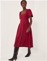 Jersey Square Neck Puff Sleeve Midi Dress