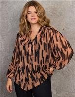 Abstract Print V-Neck Blouse