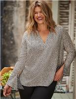 Polka Dot Print Nehru Collar Blouse