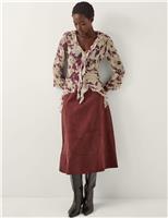 Floral Crinkle V-Neck Frill Detail Top