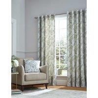Laura Ashley Parterre Pure Cotton Floral Eyelet Curtains Green Mix