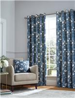 Laura Ashley Parterre Pure Cotton Floral Eyelet Curtains Blue Mix