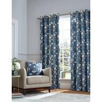 Laura Ashley Parterre Pure Cotton Floral Eyelet Curtains Blue Mix