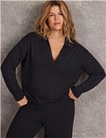 Cotton Blend Collared V-Neck Knitted Jumper